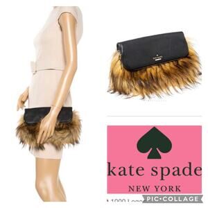 Kate Spade Belles Faux Fox Fur & Leather Clutch Y2K Glam